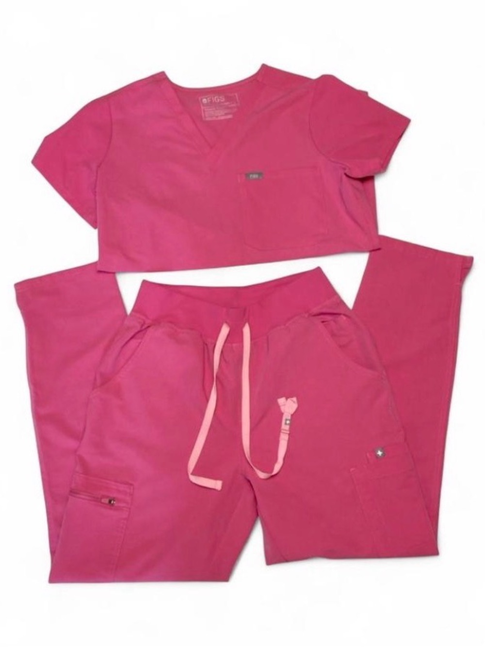 Figs Women's Bright Hot Pink Scrub Top & Drawstring Jogger Pants